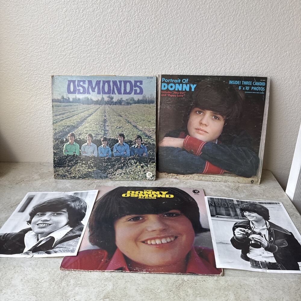 THE OSMONDS AND DONNY ALBUMS LOT OF THREE PLUS TWO 8x10 PHOTOS LP'S VINYL